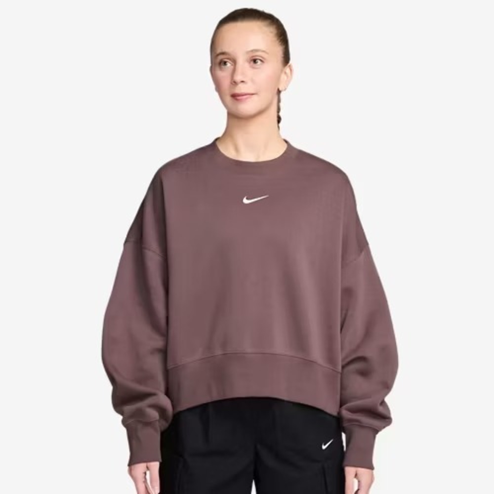 Nike Phoenix Fleece Oversized Crewneck Sweatshirt Womens XS Brown DQ5761-684